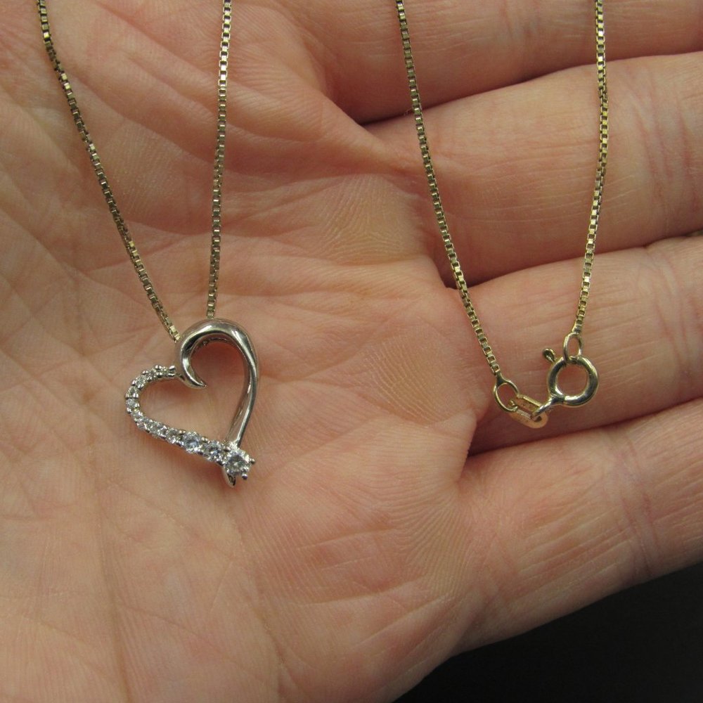 18" Sterling Cubic Zirconia Heart Love Necklace - Picture 2 of 6